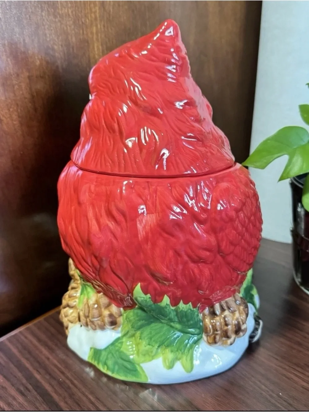 Vintage Hand Painted Mercuries Ceramic Red Cardinal Cookie Jar/Canister